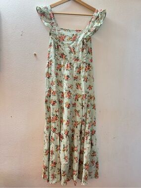 Mint Floral Tiered Maxi Dress with Flutter Straps